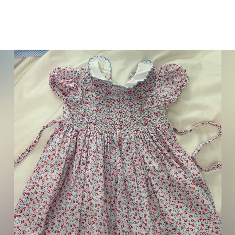 Rachel Riley Floral Smocked Dress - Red and White